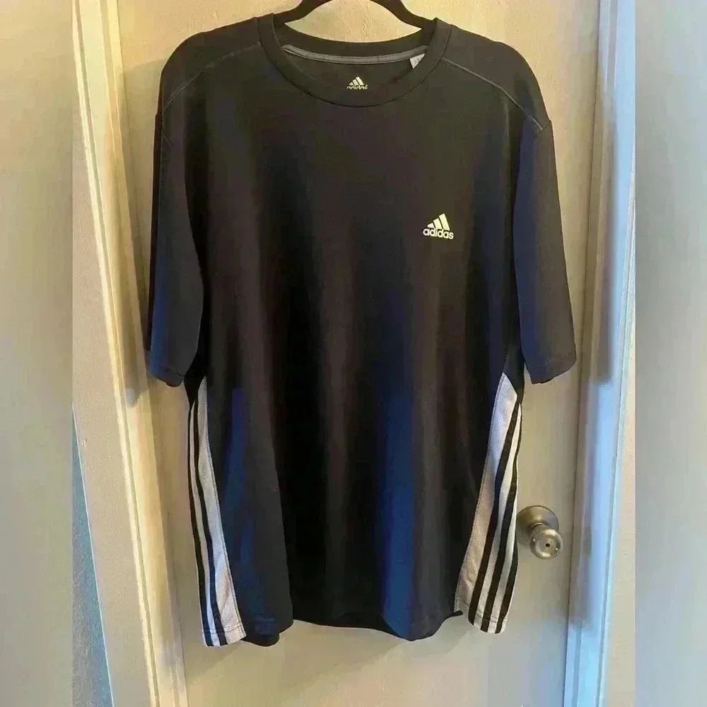 Adidas ClimaLite Shirt Men's XLarge Short Sleeve Blue and White